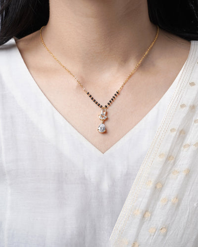 Chahel Trio CZ Stones Drop Marquise Baguette 18K Gold Plated Mangalsutra