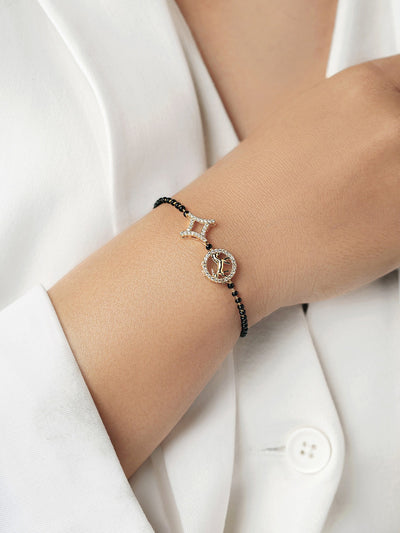 Charvi Circular Horse Medallion Diamond Shaped Charms 18K Gold Plated Mangalsutra Bracelet