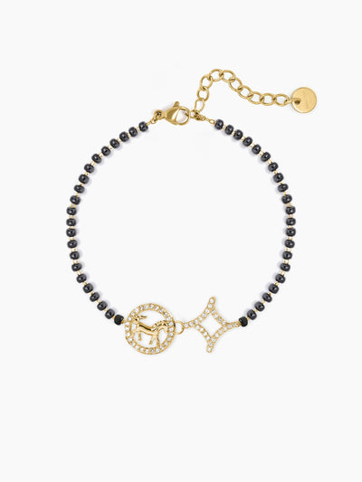 Charvi Circular Horse Medallion Diamond Shaped Charms 18K Gold Plated Mangalsutra Bracelet