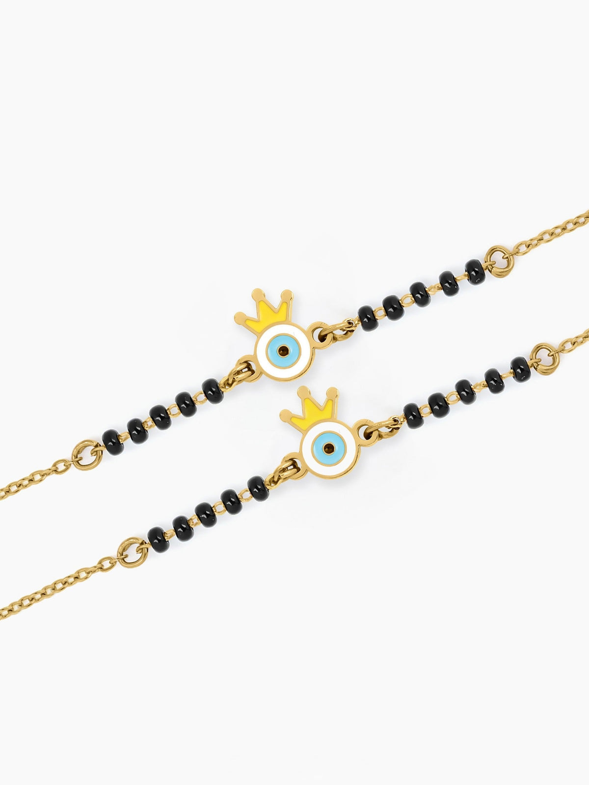 Crown Evil Eye Charm 18K Gold Plated Kid's Nazariya Bracelet