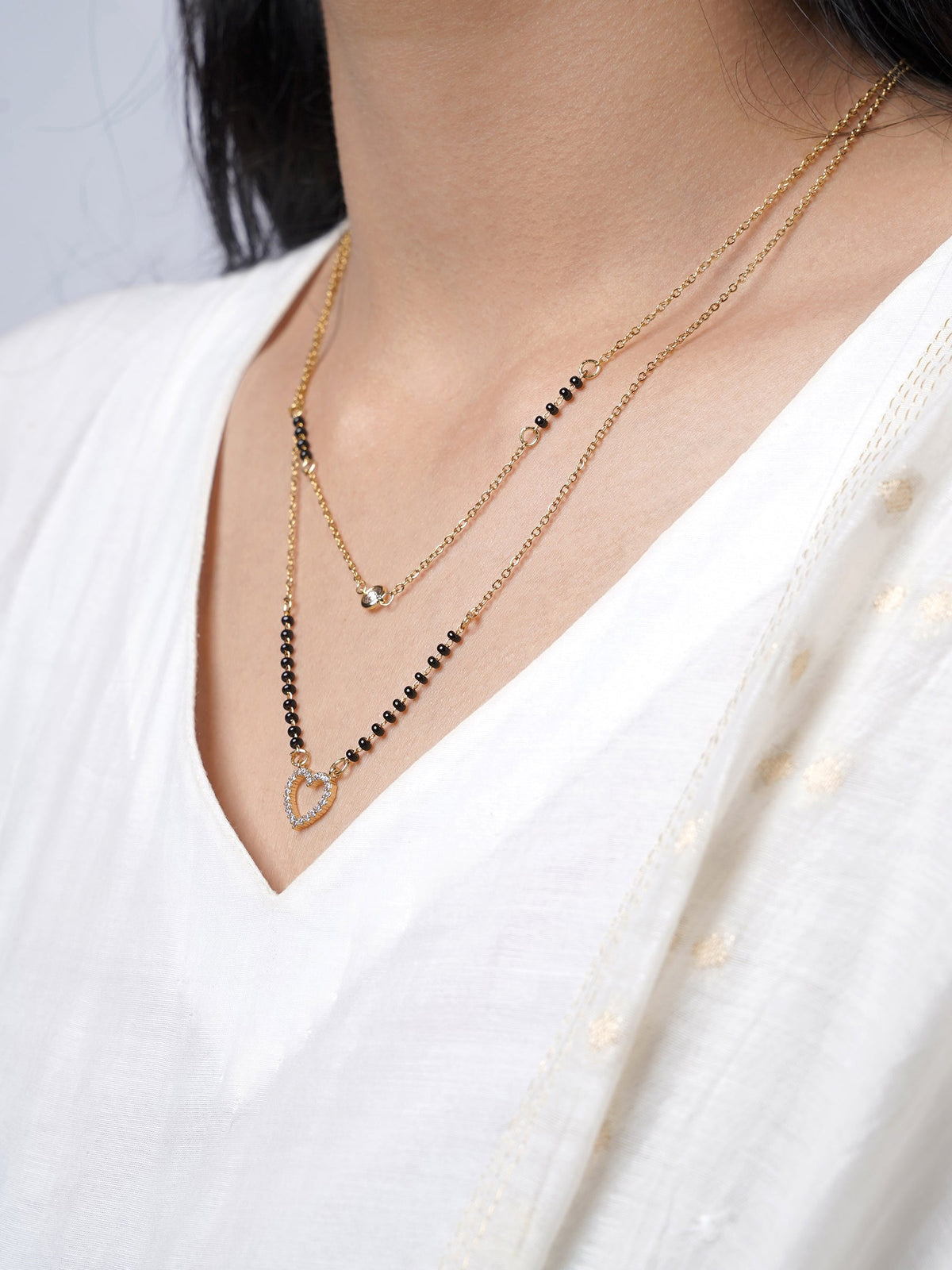 Daiva Double Layered Heart Diamond 18K Gold Plated Mangalsutra