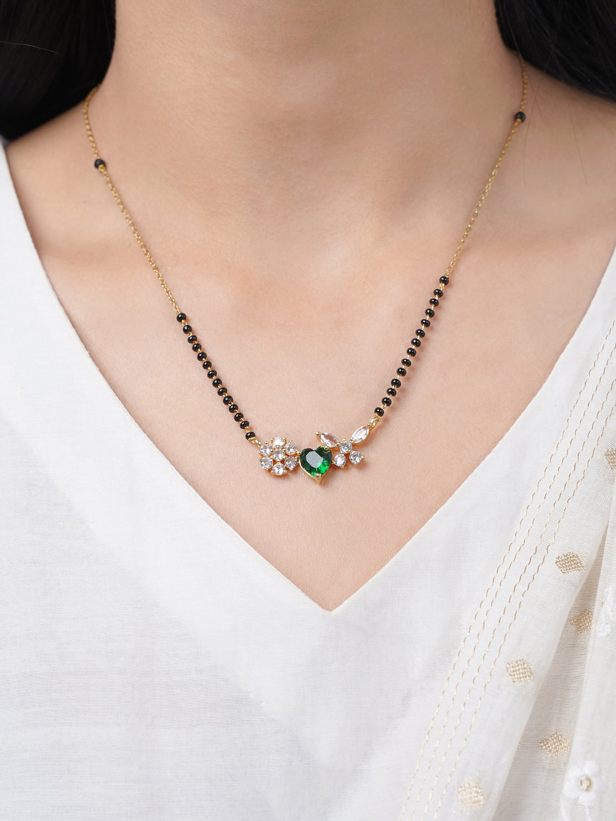 Deesha Emerald Heart 18K Gold Plated Mangalsutra