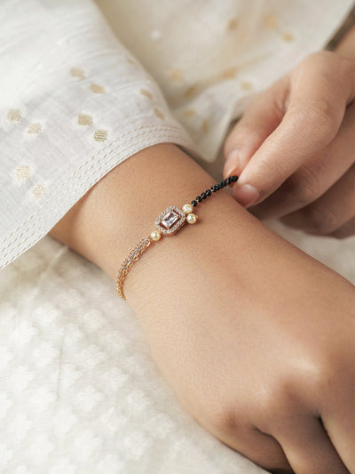 Dharana Diamond Two tone Solitaire Pearl Black Beads Rosegold Plated Mangalsutra Bracelet