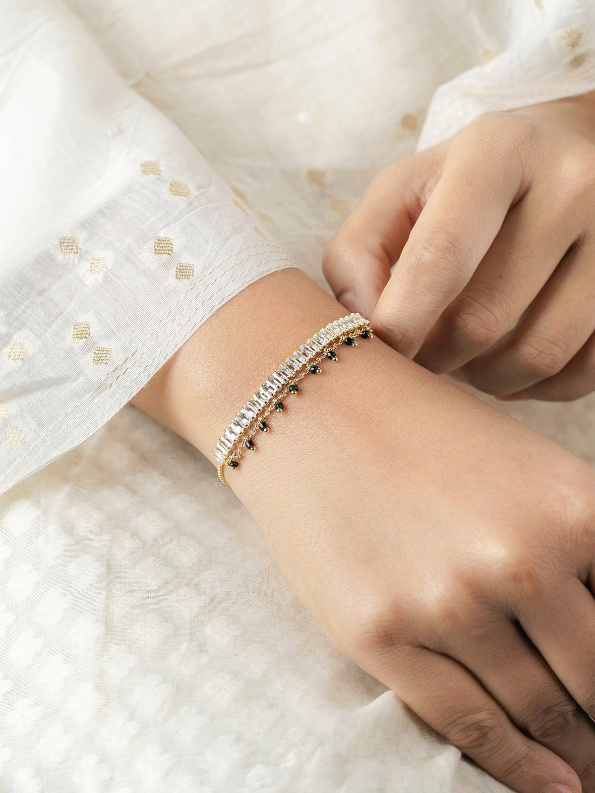 Dia Baguette Layered Stone 18K Gold Plated Mangalsutra Bracelet