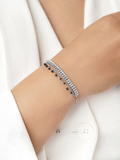Dia Baguette Stone Silver Mangalsutra Bracelet