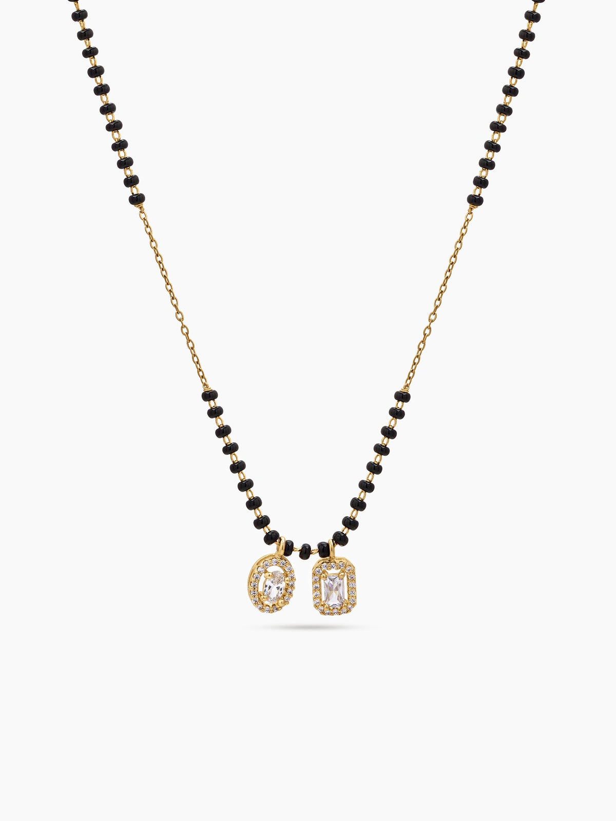 Diya Halo Twin Solitaire 18K Gold Plated Women's Chain Pendant Mangalsutra Necklace