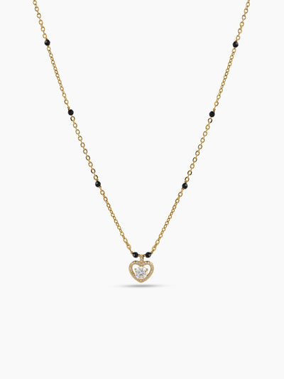 Eshana Solitaire Diamond Heart 18K Gold Plated  Women's Chain Pendant Mangalsutra Necklace