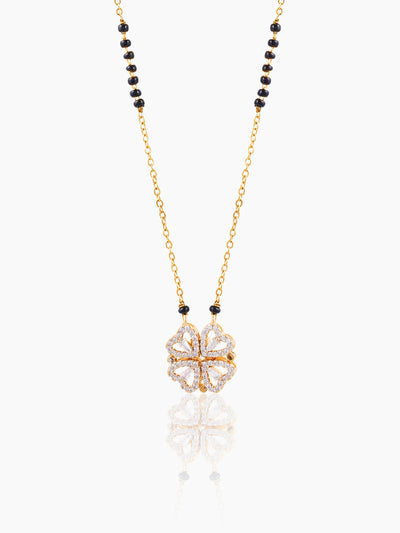 Gleaming Clover Diamond Heart 18K Gold Plated Pendant Mangalsutra