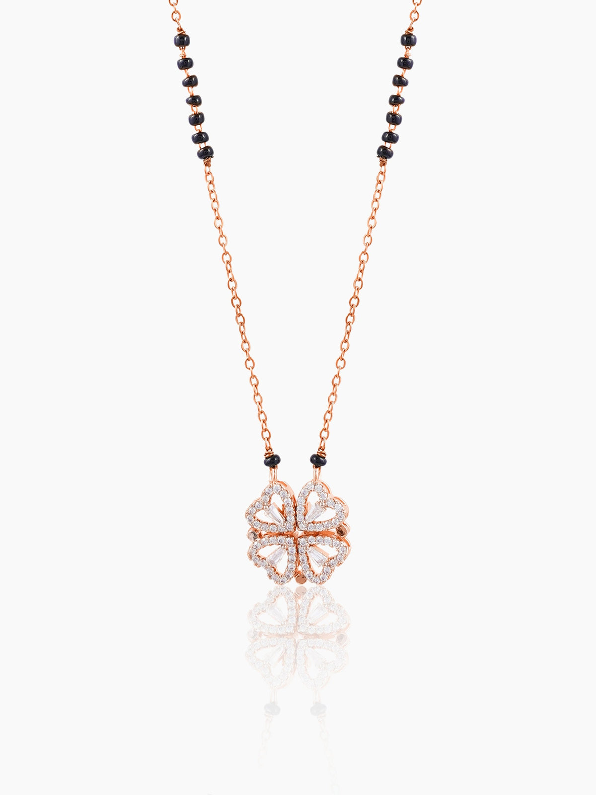 Gleaming Clover Diamond Heart Rosegold Plated Pendant Mangalsutra