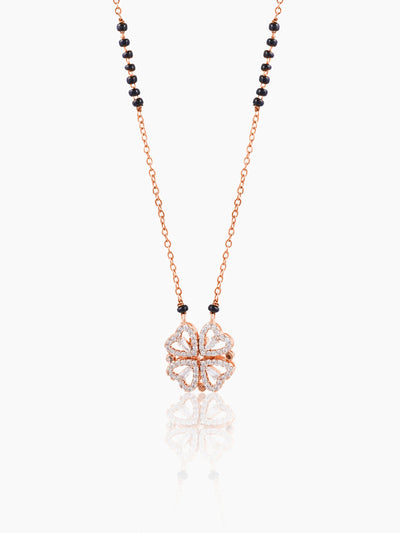 Gleaming Clover Diamond Heart Rosegold Plated Pendant Mangalsutra