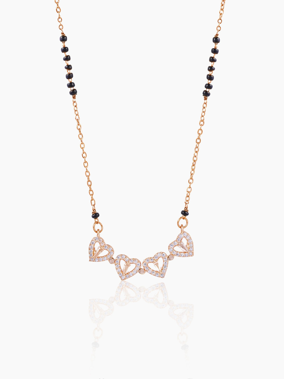 Gleaming Clover Diamond Heart Rosegold Plated Pendant Mangalsutra