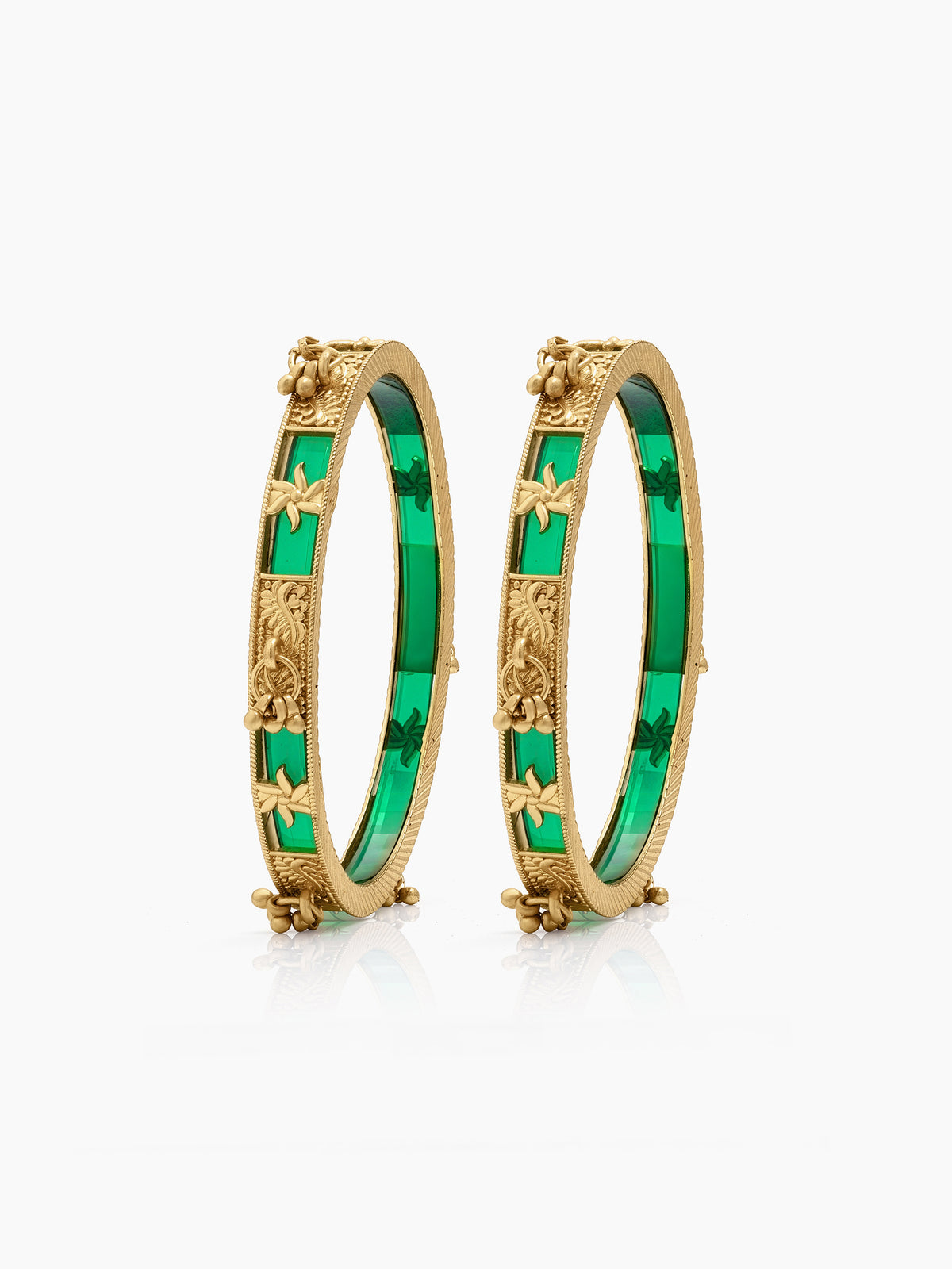 Harita Green Meenakari Charm Gold Set Of 2 Women's 2/4, 2/6, 2/8 Bangles