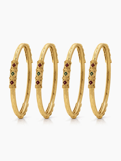 Heena Pink - Green Gold Set Of 4 Women's 2/4, 2/6, 2/8 Bangles