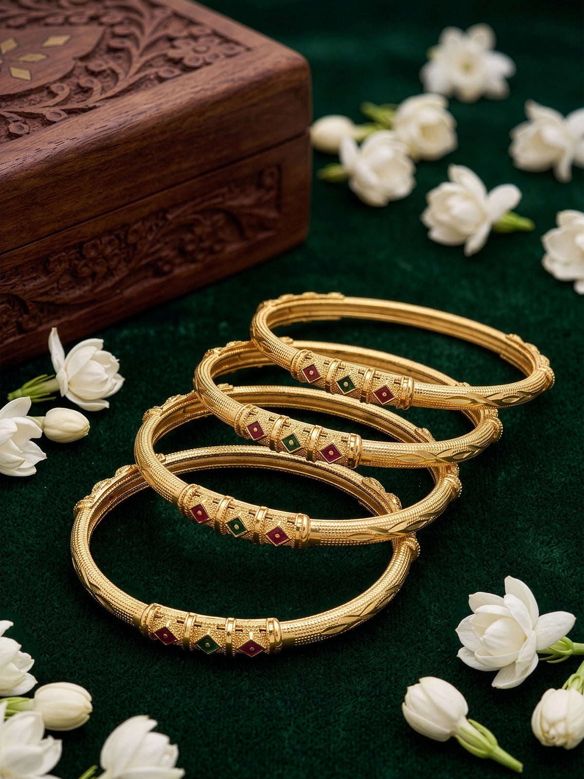 Heena Pink - Green Gold Set Of 4 Women's 2/4, 2/6, 2/8 Bangles