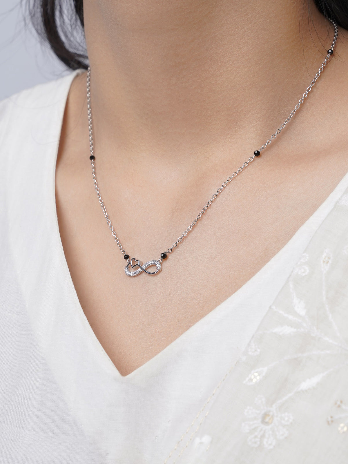 Infinity Heart Shaped Diamond Silver Mangalsutra
