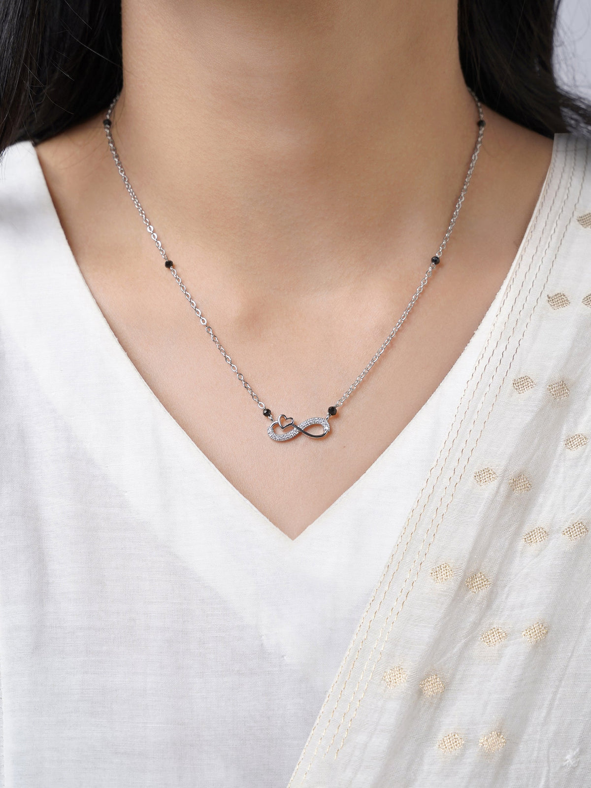 Infinity Heart Shaped Diamond Silver Mangalsutra