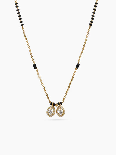 Ishi Twin Pear Diamond Solitaire 18K Gold Plated Women's Chain Pendant Mangalsutra Necklace