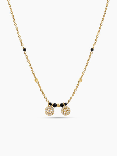 Ishika Twin Diamond Solitaire 18K Gold Plated Women's Chain Pendant Mangalsutra Necklace