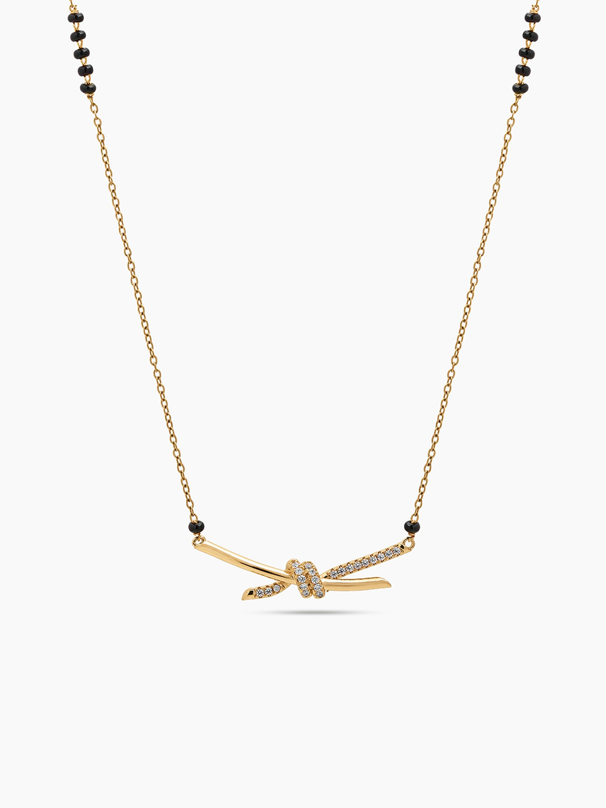 Ishmita Knot Diamond Bar 18K Gold Plated Women's Chain Pendant Mangalsutra Necklace