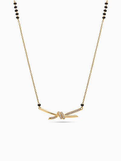 Ishmita Knot Diamond Bar 18K Gold Plated Women's Chain Pendant Mangalsutra Necklace