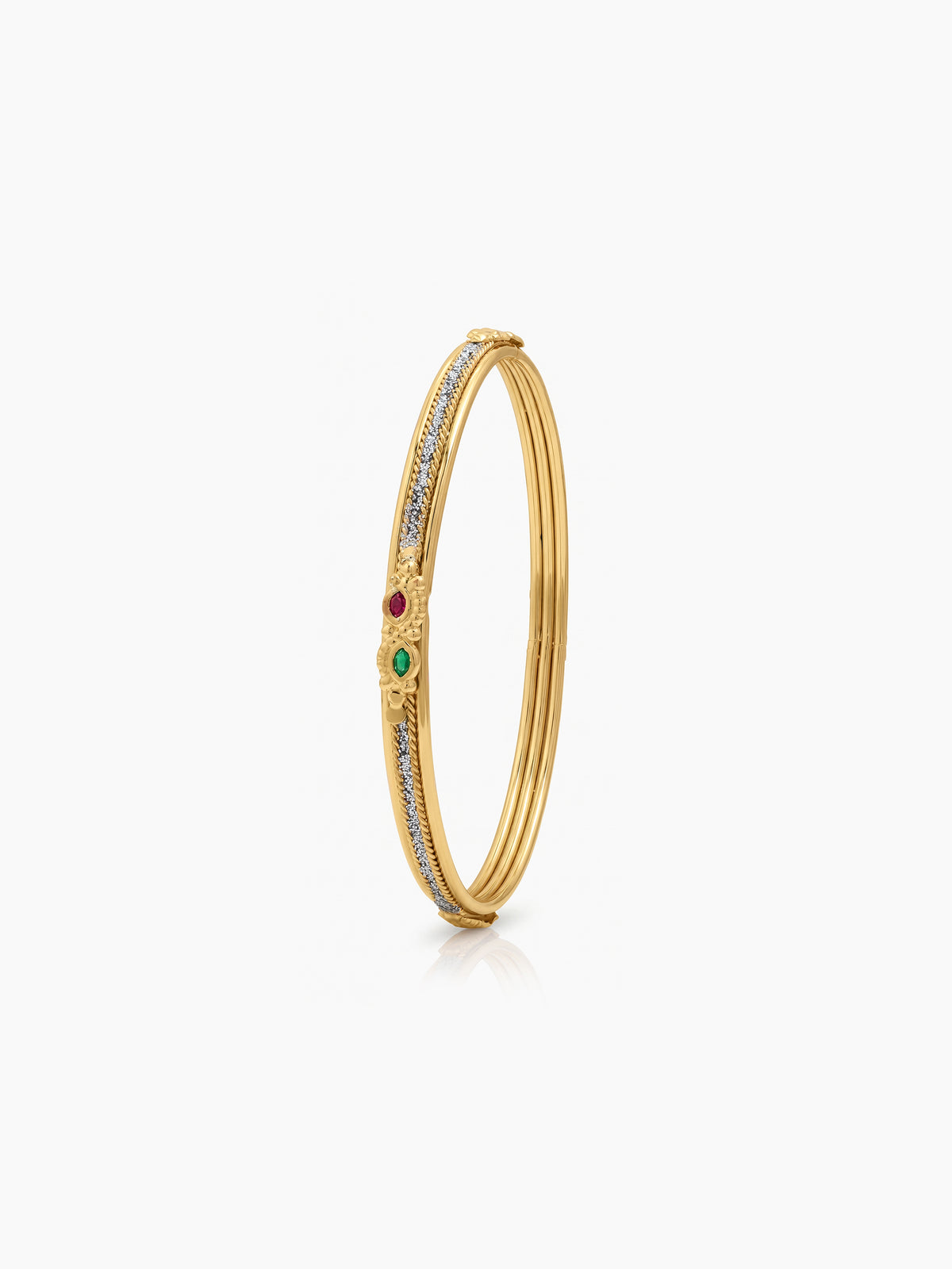 Ishvika Pink - Green Motif Gold Set Of 2 Women's 2/4, 2/6, 2/8 Bangles
