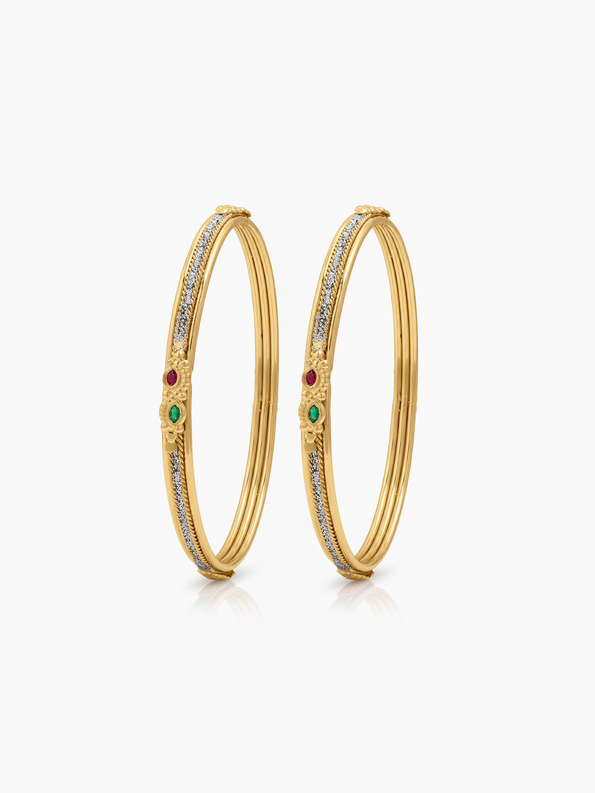 Ishvika Pink - Green Motif Gold Set Of 2 Women's 2/4, 2/6, 2/8 Bangles