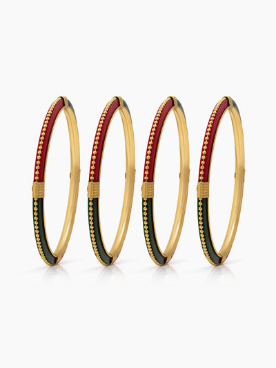 Jeevika Red-Green Multicolour Gold Set Of 4 Women's 2/4, 2/6, 2/8  Bangles