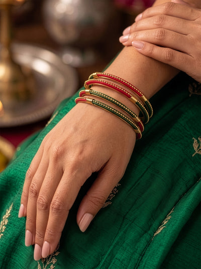 Jeevika Red-Green Multicolour Gold Set Of 4 Women's 2/4, 2/6, 2/8  Bangles