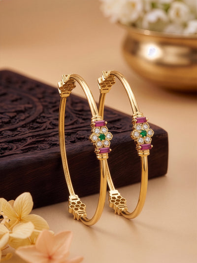 Juhi Floral Pink Diamond Gold Set Of 2 Women's 2/4, 2/6, 2/8 Bangles