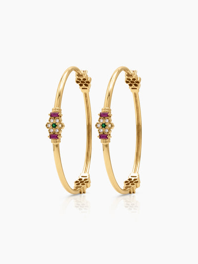 Juhi Floral Pink Diamond Gold Set Of 2 Women's 2/4, 2/6, 2/8 Bangles