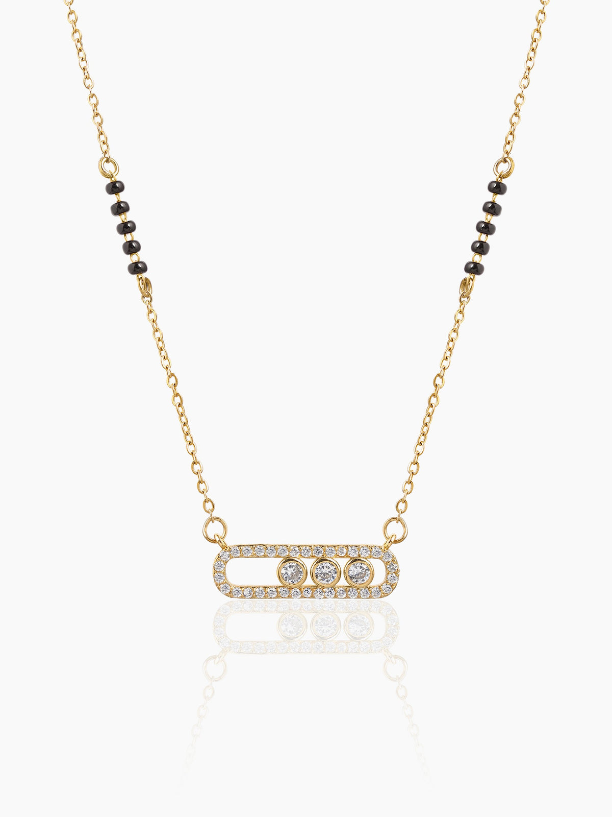 Kaela Geometric Diamond Oval Frame 14K Gold Plated Mangalsutra