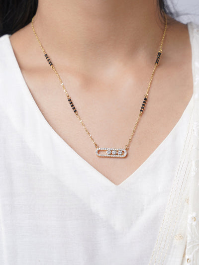Kaela Geometric Diamond Oval Frame 14K Gold Plated Mangalsutra