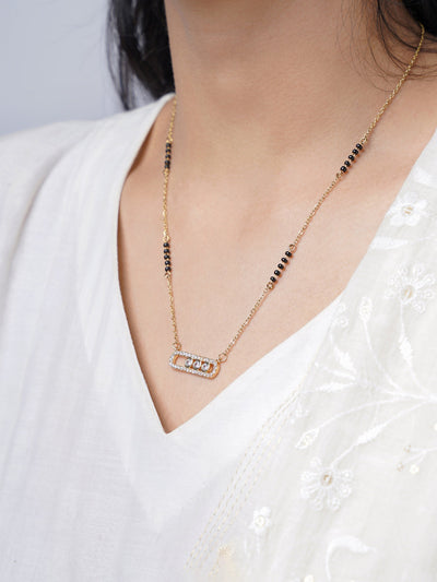 Kaela Geometric Diamond Oval Frame 14K Gold Plated Mangalsutra