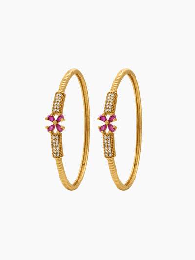 Kanika Pink Floral Gold Women's Bangles (Set Of 2)