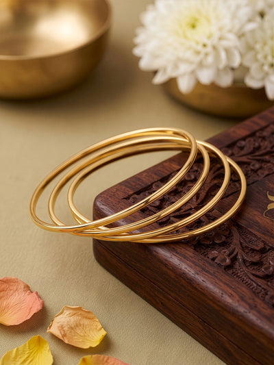 Kashvi Sleek Round Gold Set Of 4 Women's 2/4, 2/6, 2/8  Bangles