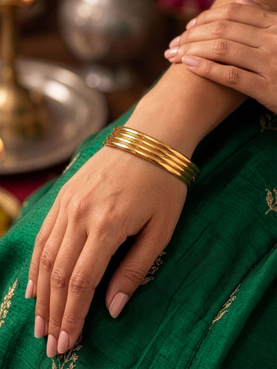 Kashvi Sleek Round Gold Set Of 4 Women's 2/4, 2/6, 2/8  Bangles