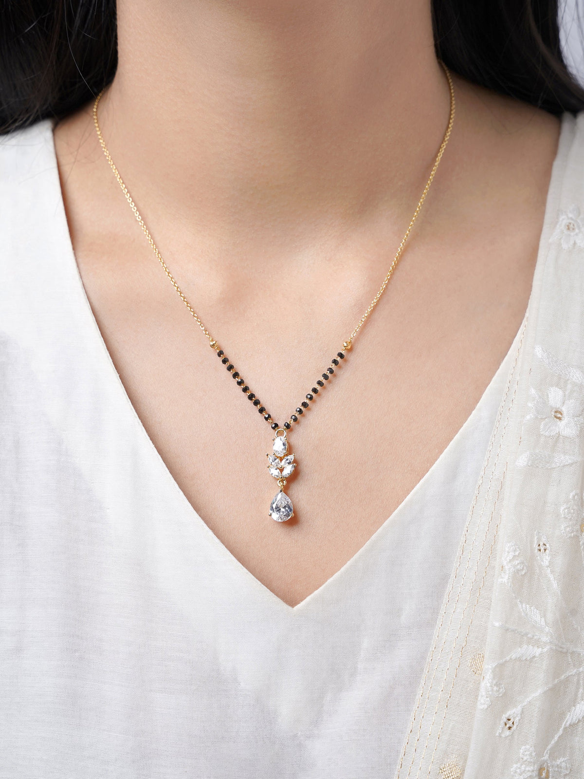 Kasturi Diamond Drop Solitaire 18K Gold Plated Mangalsutra