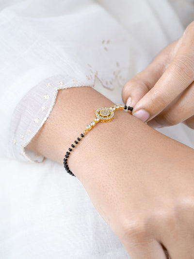 Kavira Circle Halo Shimmering CZ Diamond 18K Gold Plated Mangalsutra Bracelet