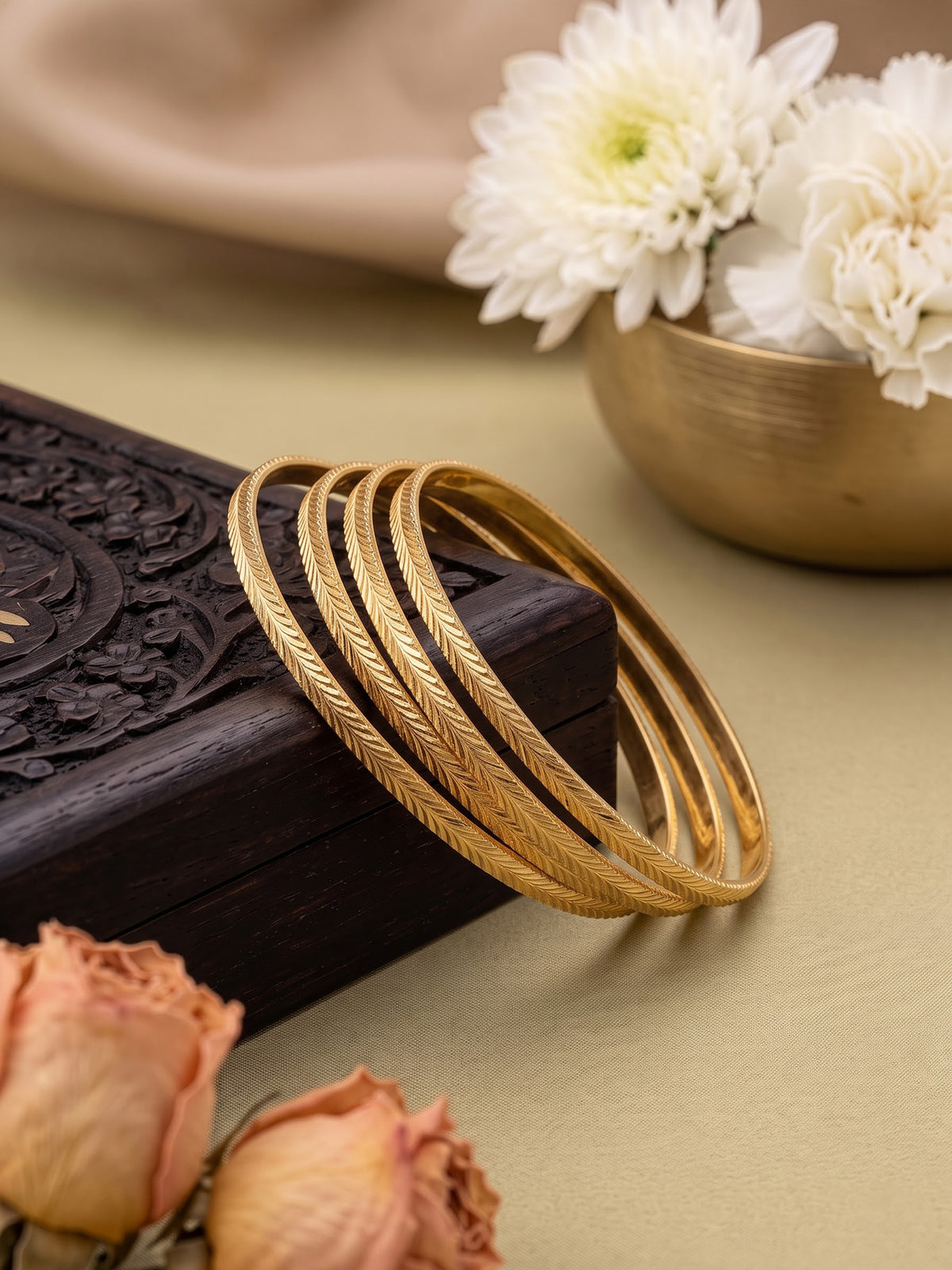 Kavisha Textured Gold 2/4, 2/6, 2/8 Women's Bangles (Set Of 4)