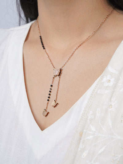 Kavya Butterfly Charm Rosegold Plated Pendant Mangalsutra