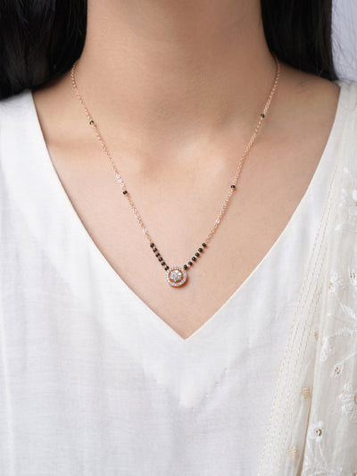 Kisna Circular Diamond Charm Rosegold Plated Mangalsutra