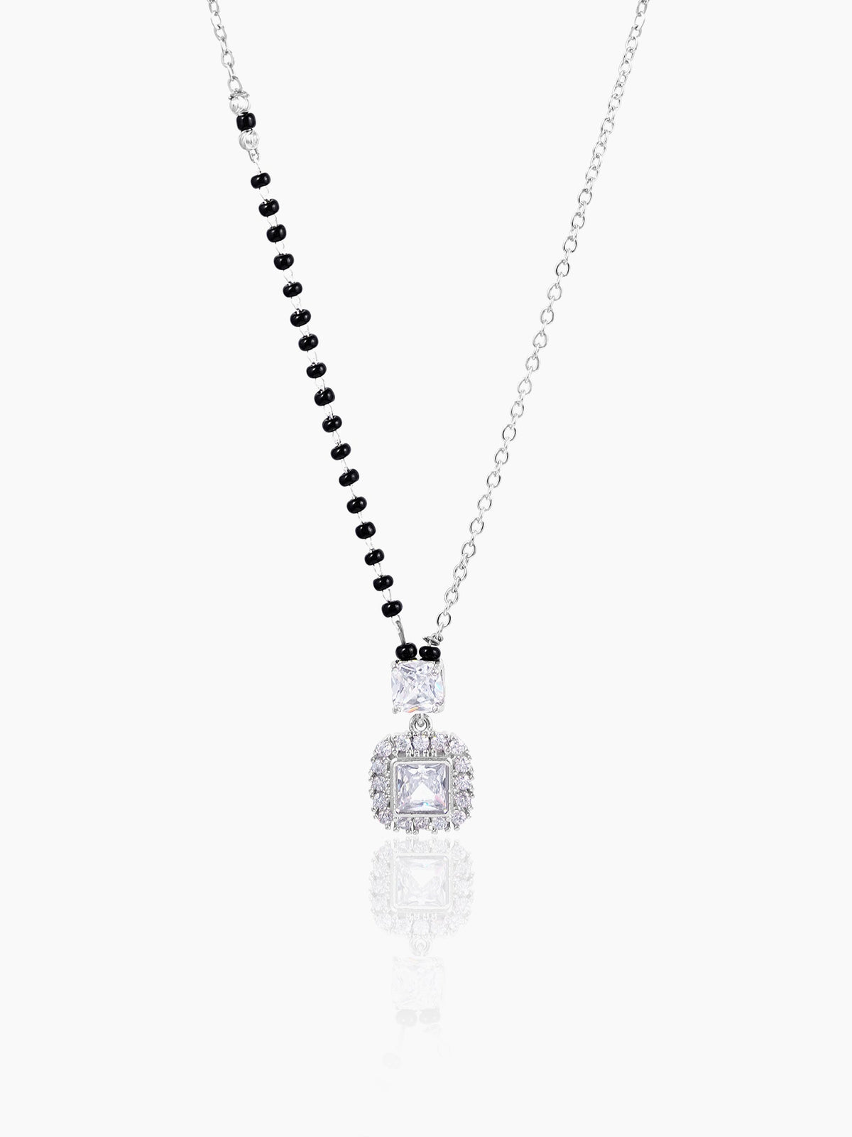 Kissha Square Cut Diamond Solitaire Silver Pendant Mangalsutra