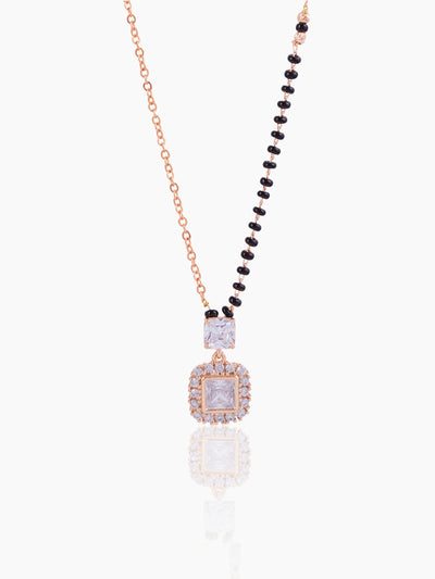 Kissha Square Cut Diamond Solitaire Rosegold Plated Pendant Mangalsutra