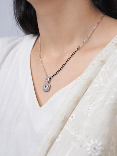Kissha Square Cut Diamond Solitaire Silver Pendant Mangalsutra