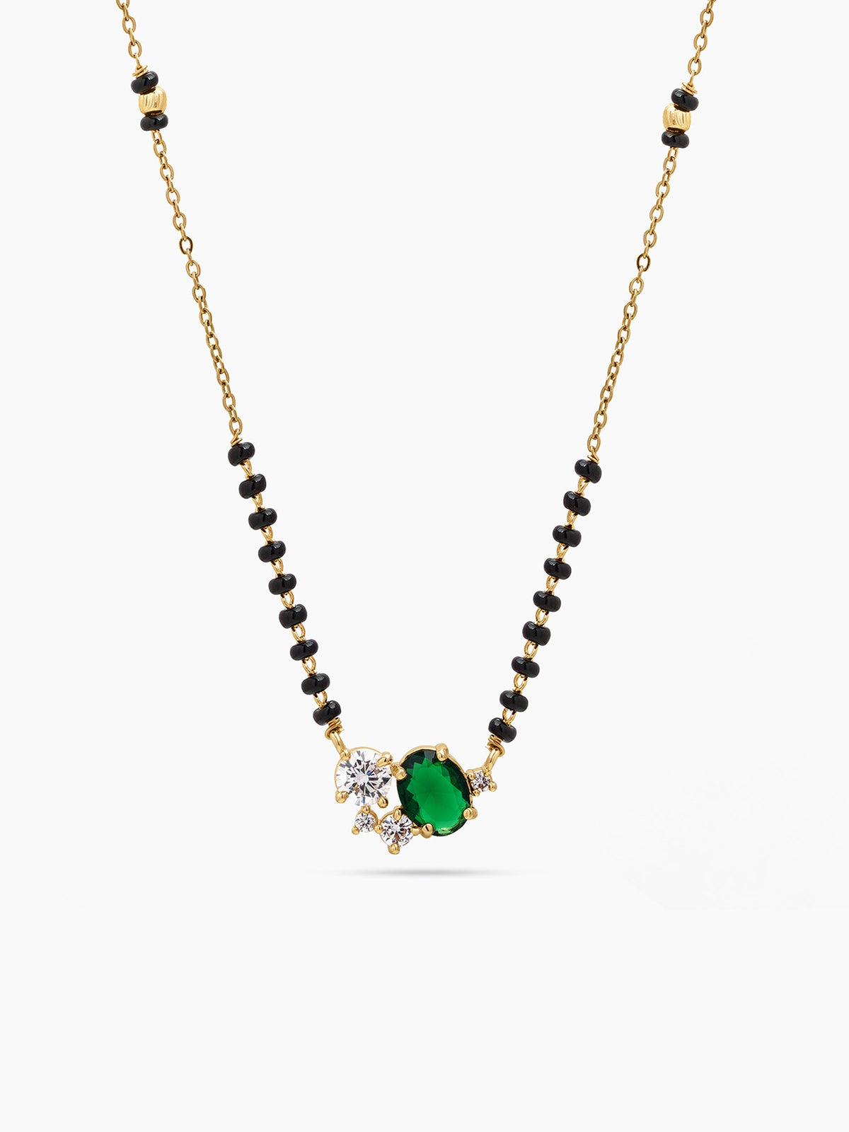 Krisha Green Emerald Stone Diamond 18K Gold Plated Women's Chain Pendant Mangalsutra Necklace