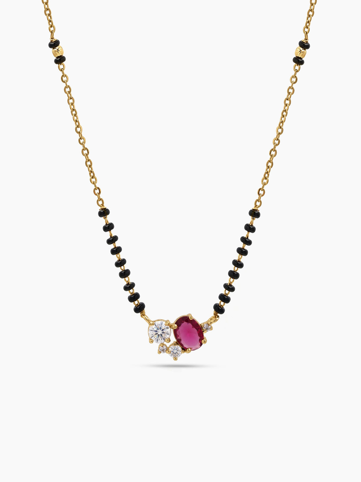 Krisha Pink Ruby Stone Diamond 18K Gold Plated Women's Chain Pendant Mangalsutra Necklace