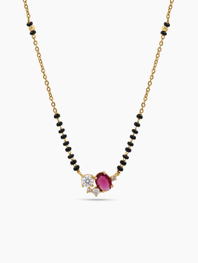 Krisha Pink Ruby Stone Diamond 18K Gold Plated Women's Chain Pendant Mangalsutra Necklace
