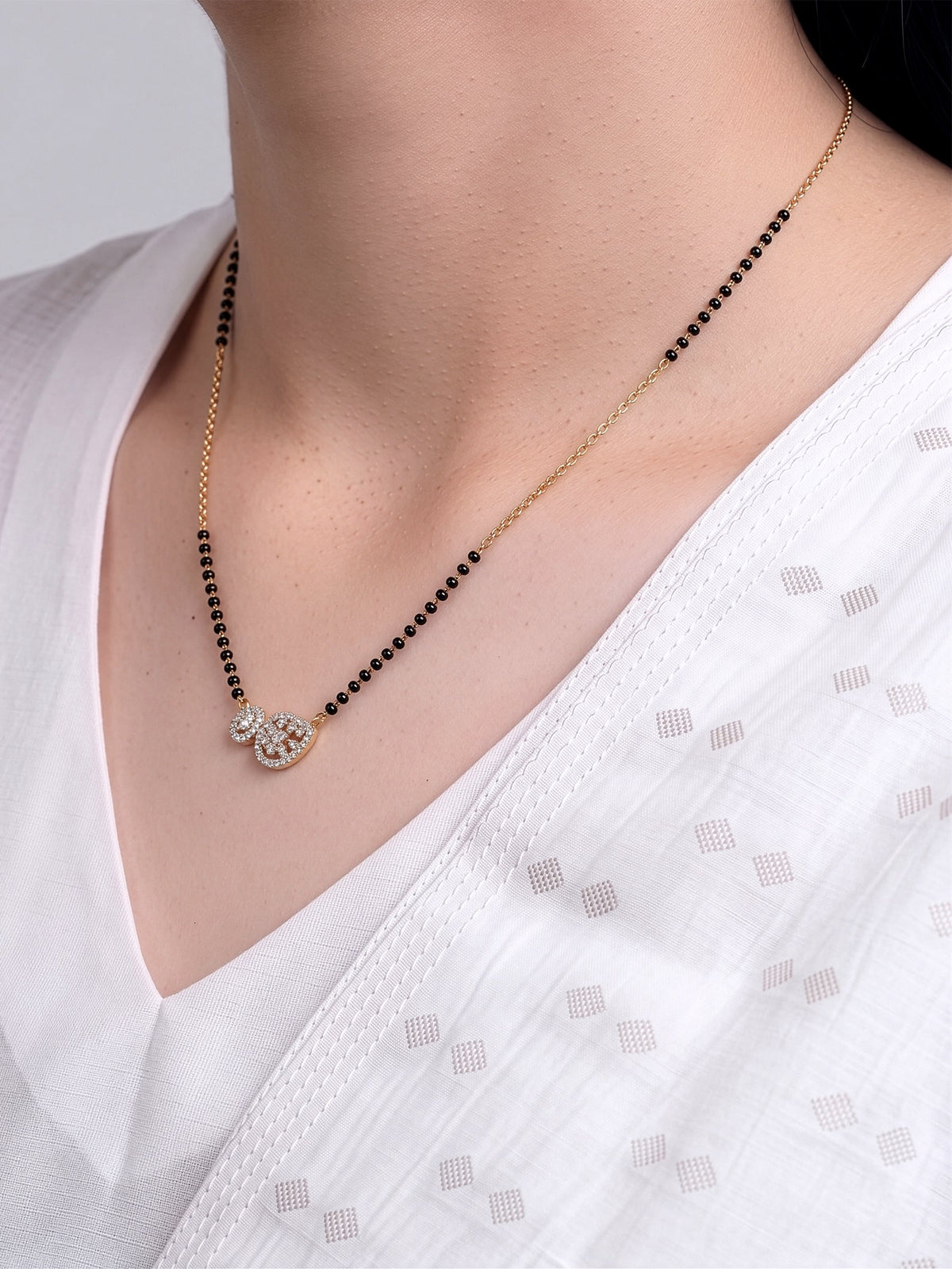 Krupa Twin Pear Diamond 18K Gold Plated Women's Chain Pendant Mangalsutra Necklace