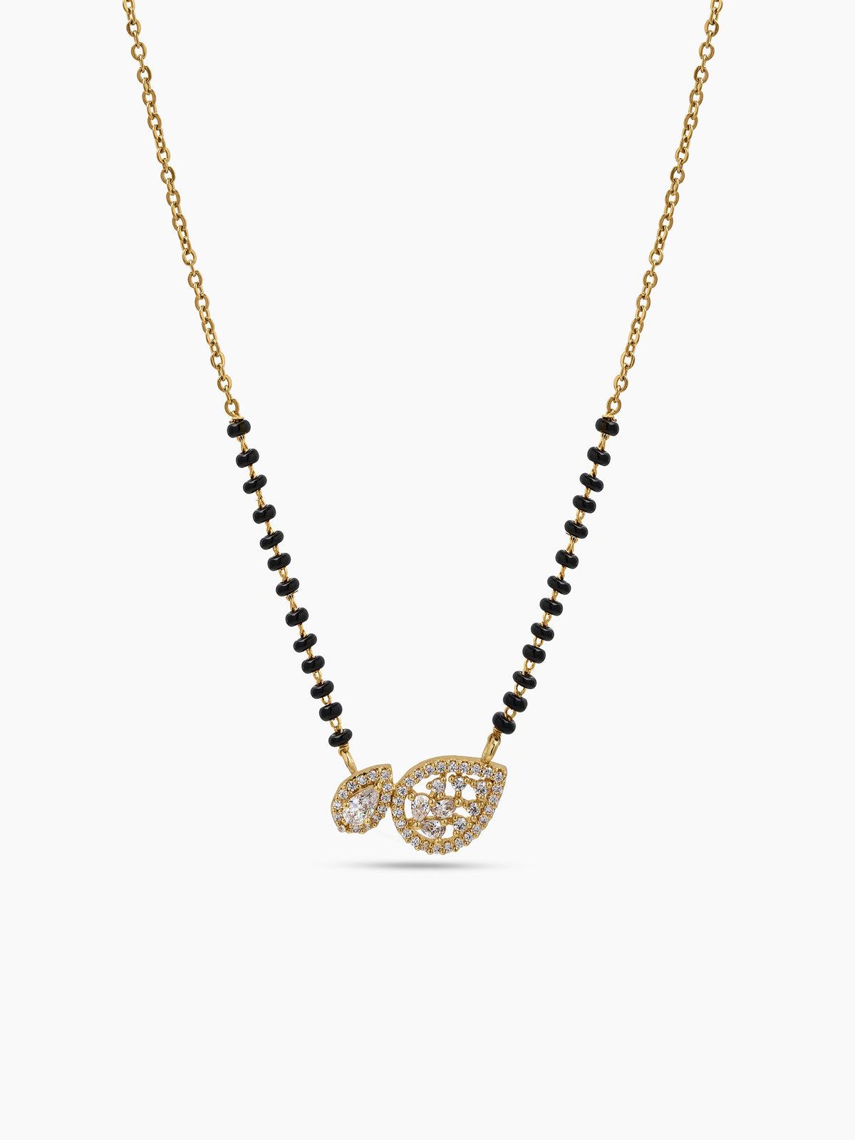 Krupa Twin Pear Diamond 18K Gold Plated Women's Chain Pendant Mangalsutra Necklace