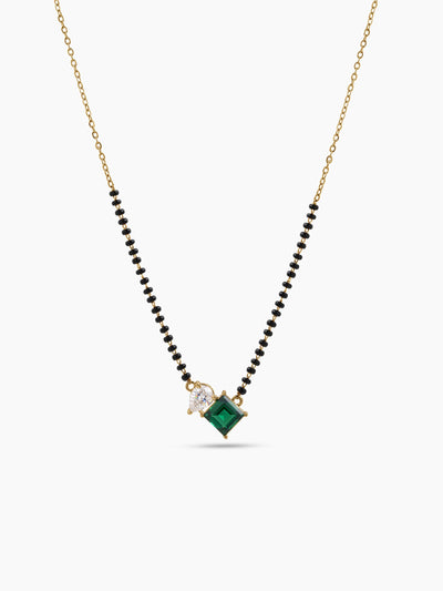 Kruti Green Emerald Stone Pear Diamond 18K Gold Plated  Women's Chain Pendant Mangalsutra Necklace